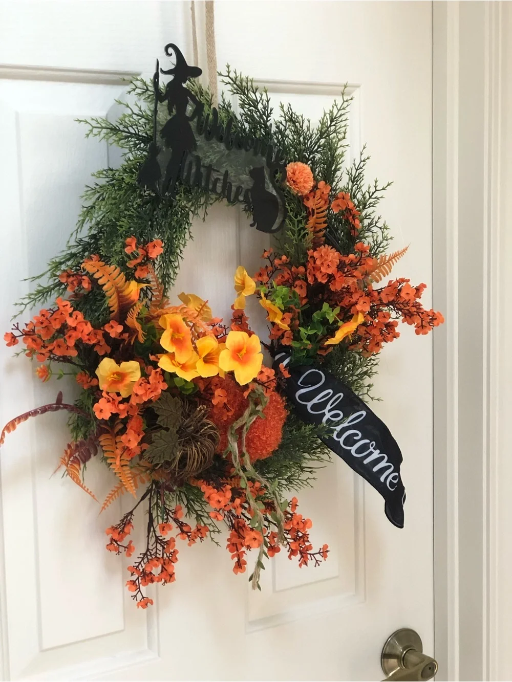 Autumn Orange & Green 'Welcome' Holiday Door Wreath
